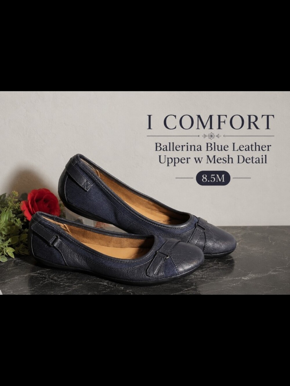 I COMFORT 8.5M Ballerina Blue Leather Upper w Mesh Detail